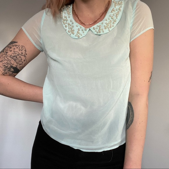 Pearl collared turquoise blouse - Picture 8 of 8